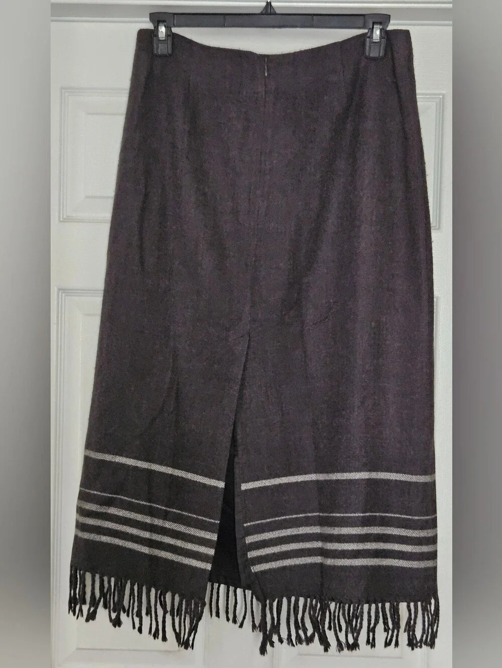 Vintage 90s Nine & Co Charcoal Gray Wool Blend Lined Maxi Skirt Fringe Hem Sz 14